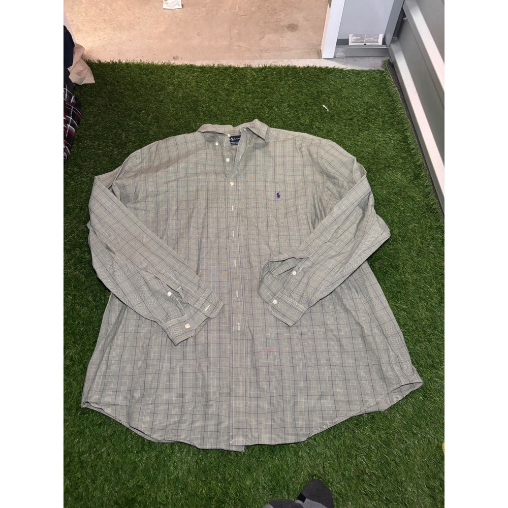 Ralph Lauren Mens 2XLT Classic Fit Plaid Button Down Shirt Green Purple Cotton
